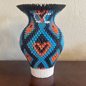 Handcrafted Origami Vase - Black, Blue, Orange, and White